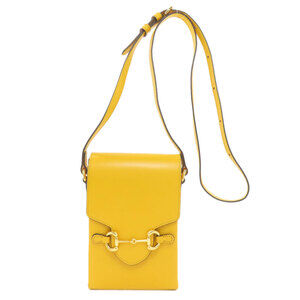 GUCCI Yellow Leather Horsebit Shoulder Bag